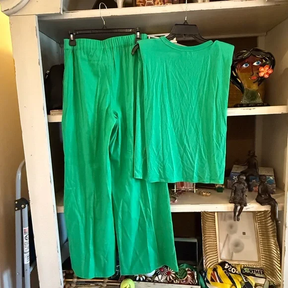 Gianni Bini 4 linen Lucie pants Xs Kelia muscle shoulder top green - Picture 8 of 8